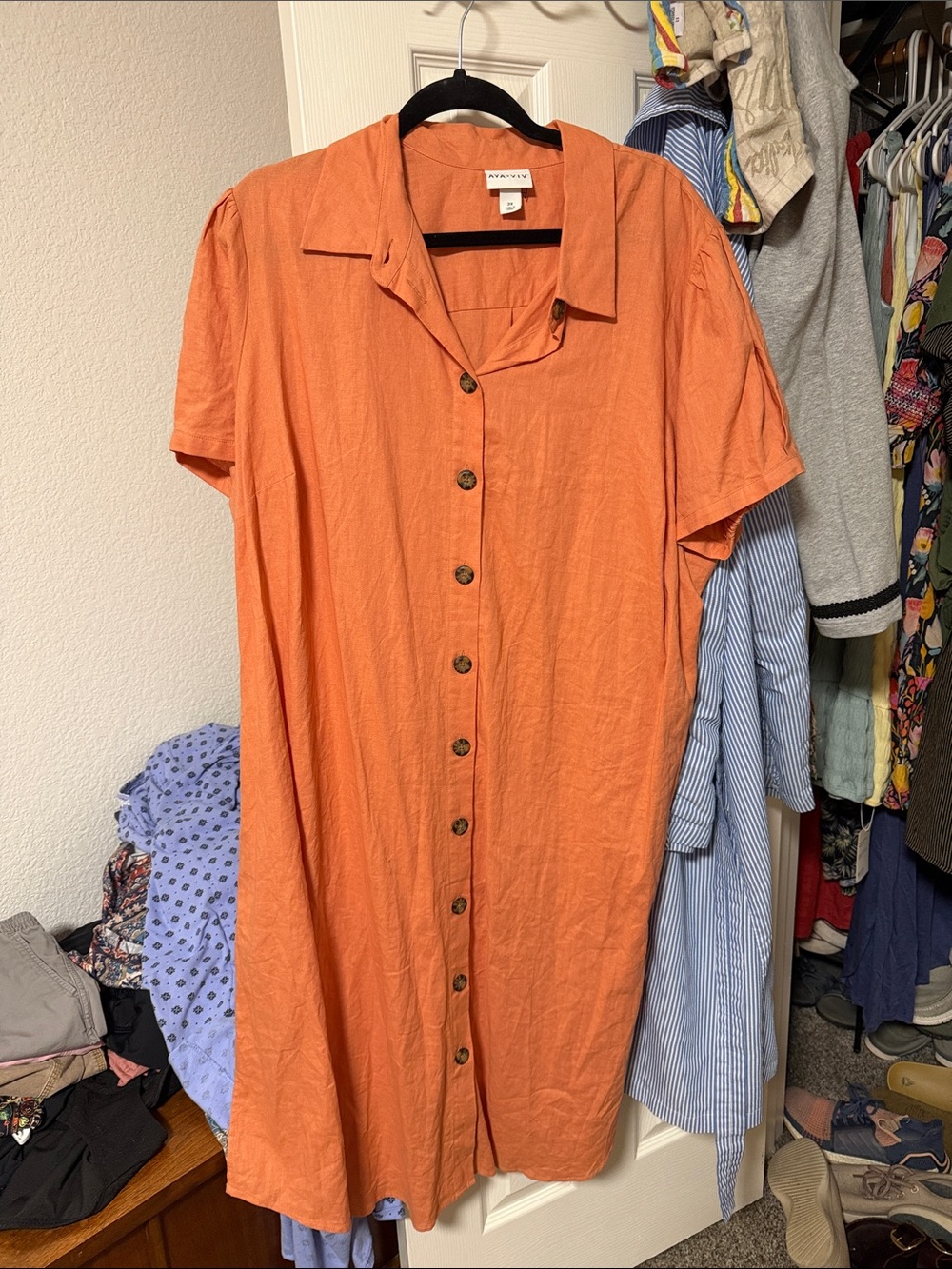 Lightweight Orange Button-Front Woman’s Dress